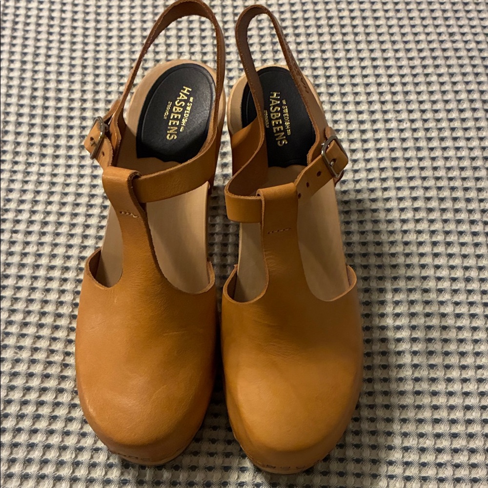 Swedish Hasbeens Brown Leather Mules